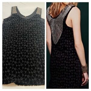 Free People Danced To Pieces Beaded Black Velvet Mini Dress Women’s Size Medium